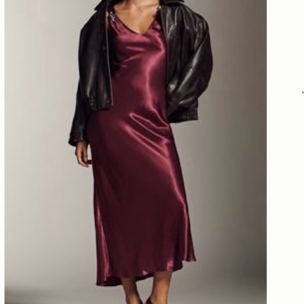 Anthropologie Burgundy Satin Dress